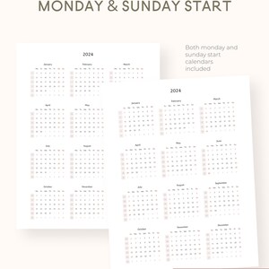 2024 Year at a Glance Printable Calendar PDF US Letter A4 Yearly ...