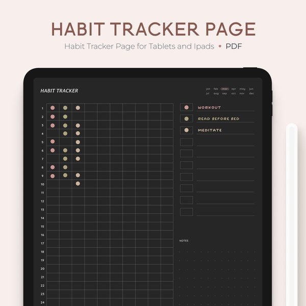 Habit Tracker Digital Planner Monthly Ipad Tablets Goodnotes Notability Fillable Tracker Notes