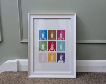 Queen Elizabeth Art Print, Multicoloured, Neutral Gender Gift, Children's Room, Postage Stamp (A5, A4, A3)