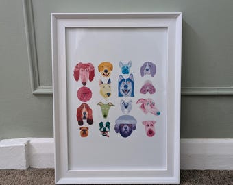 Dog Art Print, Rainbow, Neutral Gender Gift, Children's Room (A5, A4, A3)