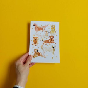 A5 A4 A3 Golden Retriever Art, Dog Lover Gift, Happy Dog Art, Dog Art Print, Yellow Art, Starry Art