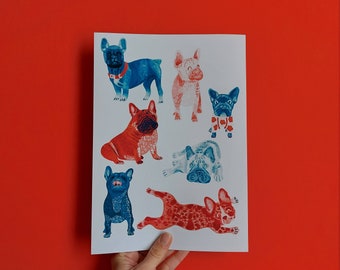 DIGITAL DOWNLOAD, A5, A4, A3, French Bulldog Art Print, Frenchie, Dog, Colourful