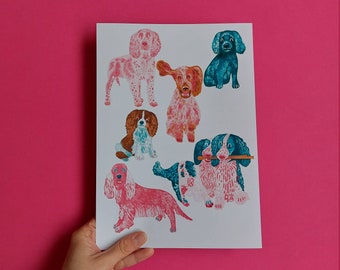 DIGITAL DOWNLOAD, A5 A4 A3, Spaniel Art Print, Colourful, Happy Dog, Pink