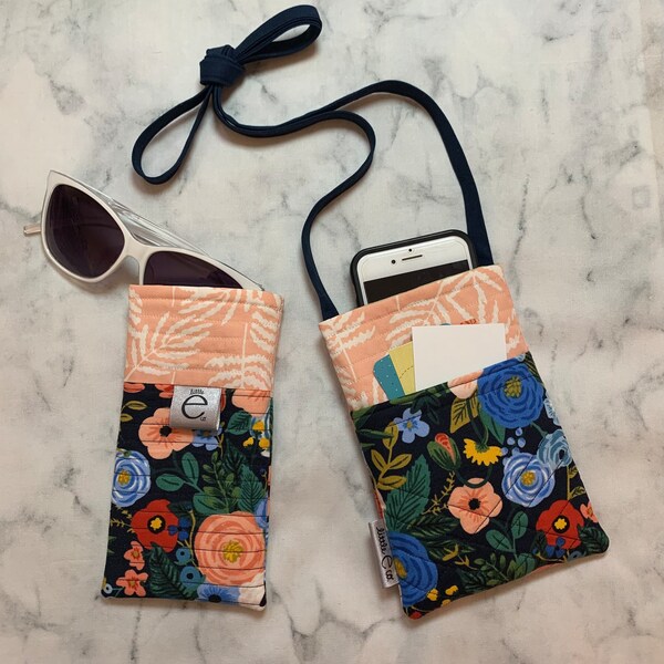 NEW Cotton *Quilted* Floral Sunglass Case or Crossbody Phone Purse, Durable & Soft, Great Size For All Glasses; Custom Sizes For Phones