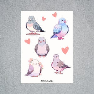 Süße Taube Sticker Blatt, Vogel Sticker Blatt, Vogel Aufkleber, Taube Aufkleber, Mini Sticker Blatt, A6 Taube Stickerblatt
