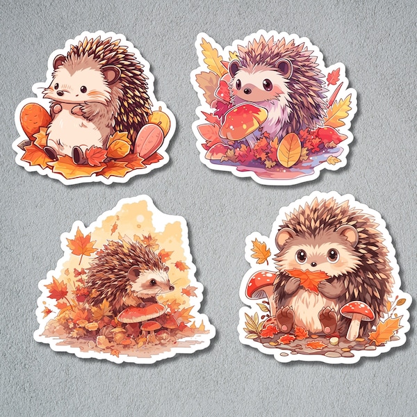 Autumn Hedgehog Sticker, Fall Sticker, Autumn Leaf Hedgehog, Hedgehog Sticker Set, Cute Hedgehog Stickers