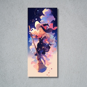 Cute Bookmark, Cute Witch Bookmark, Halloween Bookmark, Kawaii Witch, Witch on Broom Bookmark, Colorful Bookmark, Vivid Halloween Bookmark