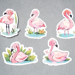 Cute Flamingo Stickers, Flamingo Sticker Set, Animal Sticker, Tropical Animal Sticker, BuJo Supplies, Kids Sticker