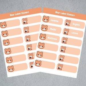 Cute Bear Label Sticker, Personalized Sticker Label, Cute Bear Face, Brown Sticker Label, A5 Size Stickersheet