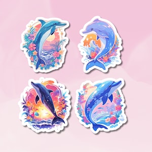 Stickers dauphins mignons, Set d'autocollants dauphins, Sticker animal, Sticker animal marin, Fournitures BuJo, Sticker enfant