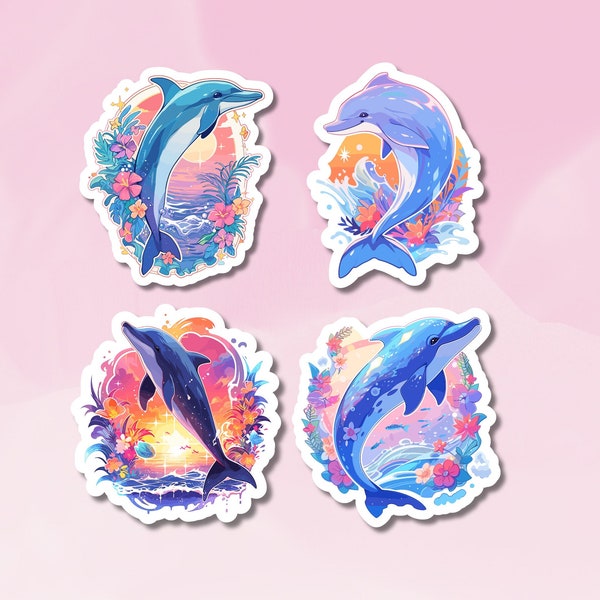 Cute Dolphin Stickers, Dolphin Sticker Set, Animal Sticker, Sea Animal Sticker, BuJo Supplies, Kids Sticker