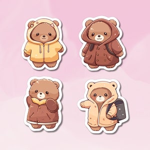 Niedlicher Kawaii Bär Aufkleber, Teddybär Aufkleber, Kawaii Aufkleber, entzückender Bär Aufkleber Set, Kawaii Teddybär, Braunbär