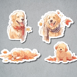 Süßes Golden Retriever Set, Süßes Hunde Sticker Set, Golden Retriever Sticker, Autumn Vibes Hunde Sticker Set, Herbst Golden Retriever Sticker