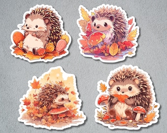 Autumn Hedgehog Sticker, Fall Sticker, Autumn Leaf Hedgehog, Hedgehog Sticker Set, Cute Hedgehog Stickers