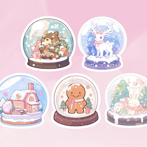 Niedliches Schneekugel-Aufkleber-Set, Schneekugel-Aufkleber, entzückende dekorative Schneekugeln, Kawaii Aufkleber-Set