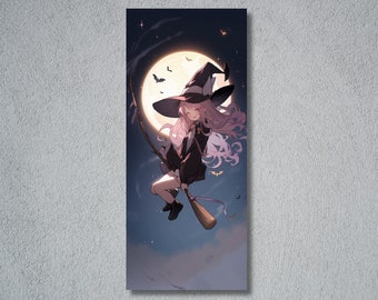 Cute Bookmark, Cute Witch Bookmark, Halloween Bookmark, Kawaii Witch, Witch on Broom Bookmark, Nightsky Bookmark, Fall Season Bookmark