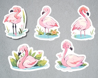 Cute Flamingo Stickers, Flamingo Sticker Set, Animal Sticker, Tropical Animal Sticker, BuJo Supplies, Kids Sticker