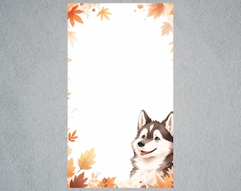 Cute Husky Autumn Notepad, Husky Notepad, Autumn Themed Notepad, Cute Husky Notepad, Brown Husky Autumn Memopad