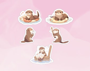 Cute Otter Stickers, Otter Sticker Set, Animal Sticker, Sea Animal Sticker, BuJo Supplies, Kids Sticker