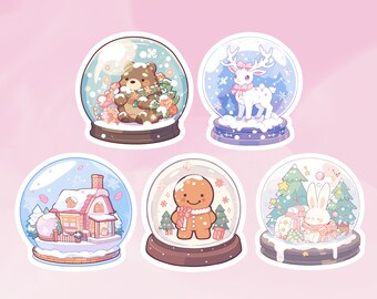 Cute Snowglobe Sticker Set, Snowglobe Stickers, Adorable Decorative Snowglobes, Kawaii Sticker Set, Cute Snowglobes