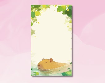 Cute Capybara with greenery Notepad, Memopad, Capybara Notepad, Sea Animal Notepad, Cute Capybara Notepad