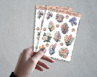 Mini Flower Sticker Sheet, Glossy Sticker Sheet, Spring Flowers, A6 Sticker Sheet, Kiss-Cut Stickers with Flowers, Peonies, Snapdragon
