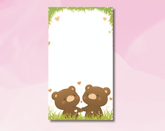 Schattige beer paar Kladblok, Love Teddybears Kladblok, Knuffelbeer Kladblok, Kawaii Brownbear Memopad, Teddybeer