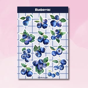 Watercolor Blueberry Stickers: Glossy or Matte A5 Stickersheet