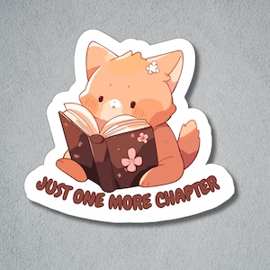 Sticker Un chapitre de plus, Sticker ver de livre, Sticker lecture mignon, Sticker renard mignon lisant un livre, Sticker club de lecture, Sticker dernier chapitre