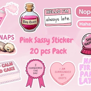 Sassy Pink Sticker Pack, Cute Pink Sticker Set, Humorous Meme Stickers, Pink Funny Stickerpack