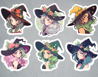Colorful Witch Sticker, Vivid Colored Witch Sticker, Cute Witch Sticker, Floral Witch Sticker, Adorable Witch Sticker, Kids Sticker