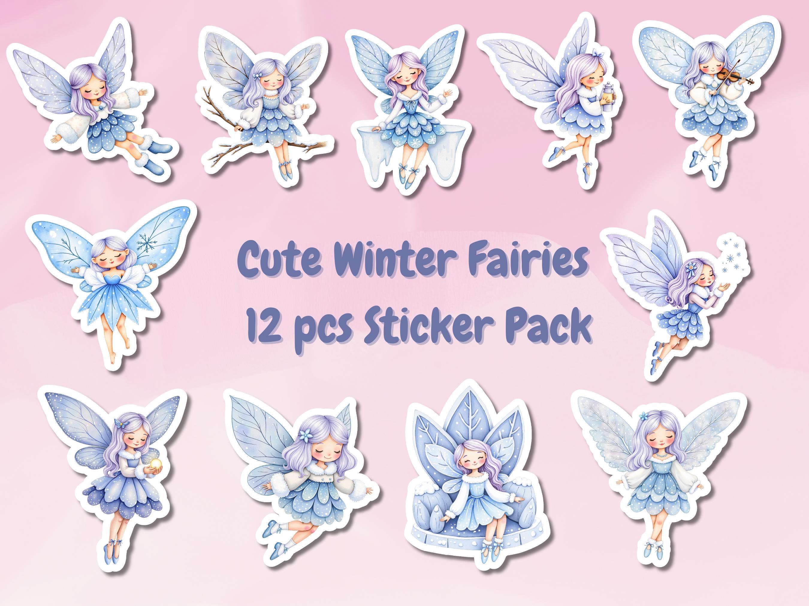 Cute Winter Fairies Sticker Pack, Cute Blue Winter Fairies Sticker Set ...