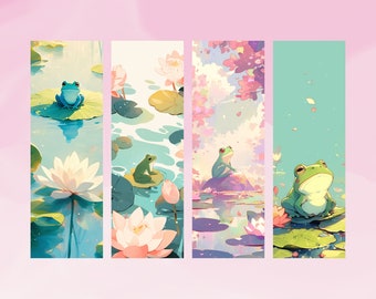 Cute Frog Bookmark, Frog in a Pond Bookmark, Green Bookmarks, Frog Design, Gift for Booklover, Froggy Bookmarks
