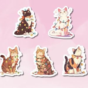 Stickers chats mignons avec lumière de Noël, lot d'autocollants chat, autocollant animal, autocollant animal de compagnie, fournitures Bujo, autocollant enfant