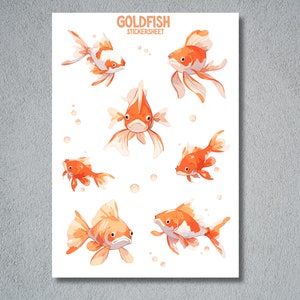 Cute Goldfish Stickersheet, Fish Stickers, Goldfish Stickers, A5 Stickersheet, Cute Fish and Goldfish Sticker Set