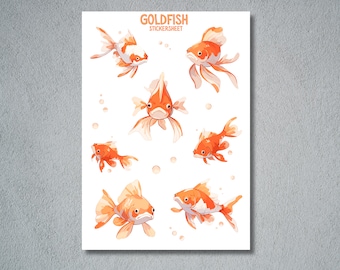 Cute Goldfish Stickersheet, Fish Stickers, Goldfish Stickers, A5 Stickersheet, Cute Fish and Goldfish Sticker Set