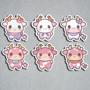 Cute Pink Cow Sticker Set, Sticker Set, Kawaii Cow, Cute adorable Cow Sticker, Journal Sticker, Pink Cow, Bullet Journal, BuJo Supply