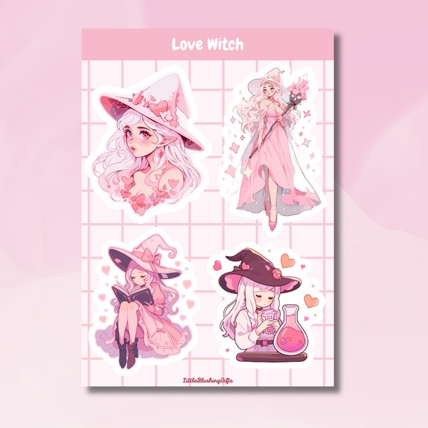 Cute Love Witch Stickersheet, Witch Stickers, Love Witch Stickers, A5 Stickersheet, Cute Valentines Day Sticker, Witchy Stickersheet