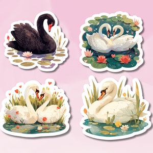 Sticker zwaan, schattige witte zwaan, sticker zwarte zwaan, sticker schattig liefdevol stel zwaan, vinyl sticker zwaan
