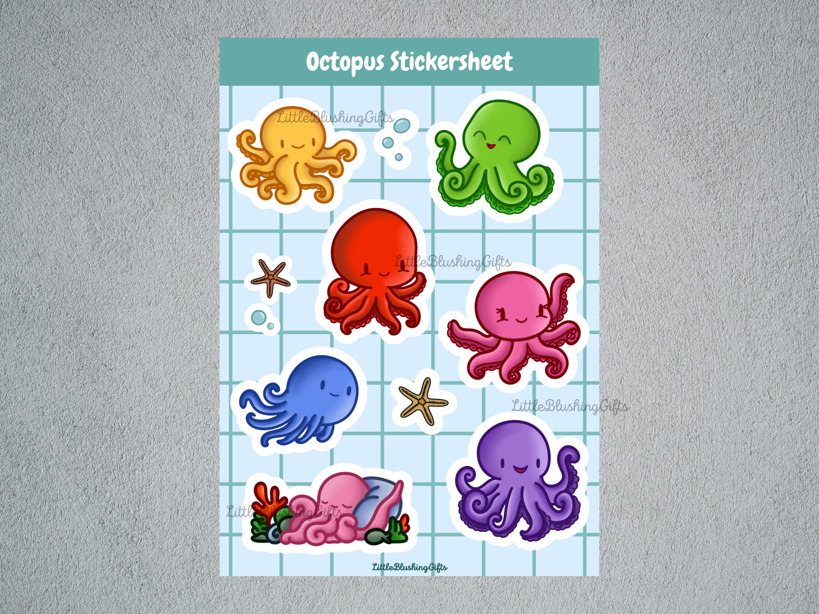 Cute and Colorful Octopus Stickersheet, A5 Stickersheet, Colorful Sea ...