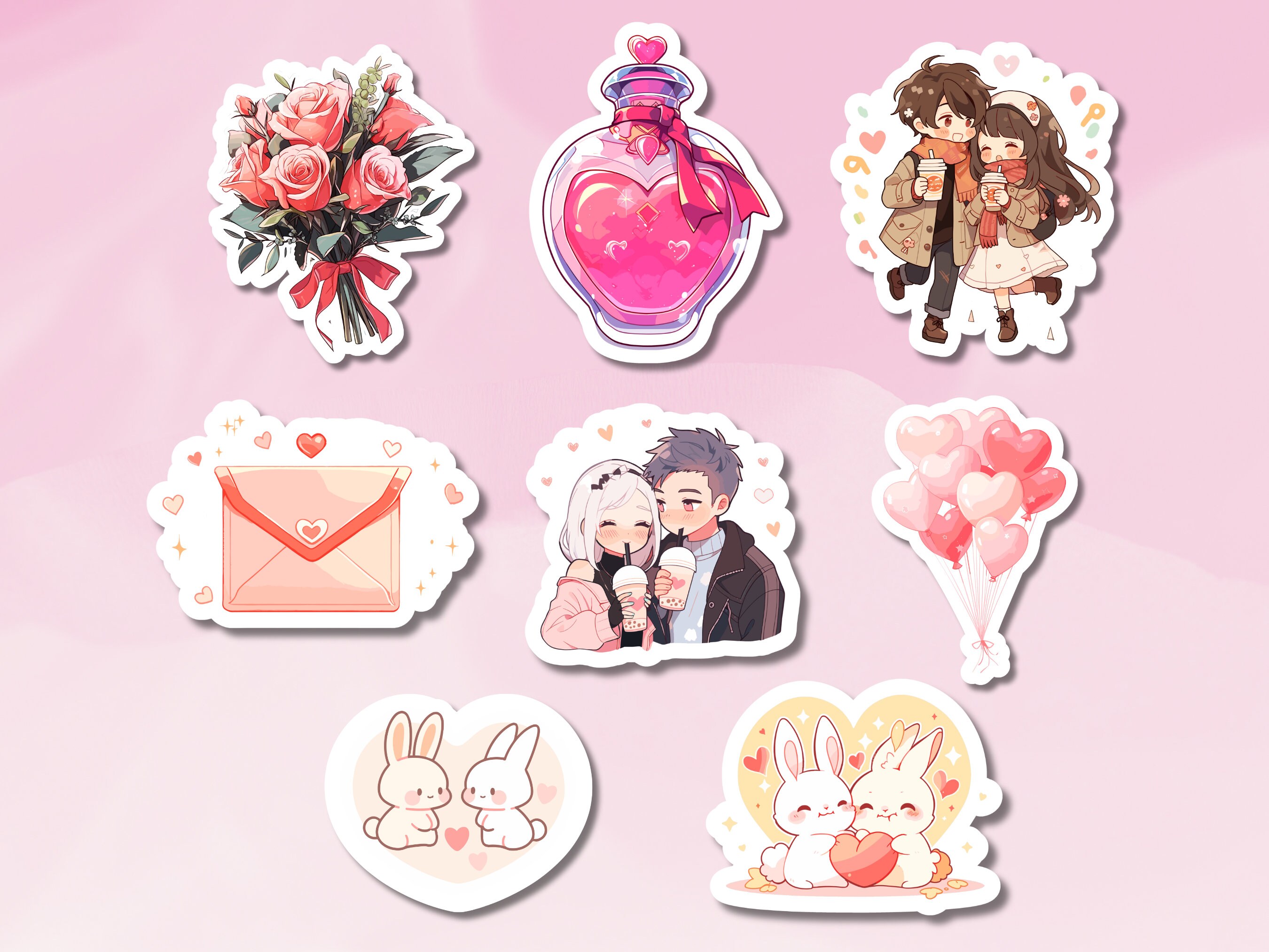 Cute Love Sticker Set, Valentines Day Sticker Pack, Love Stickers, Heart and Couple Sticker Set, Bullet Journal, BuJo Supply