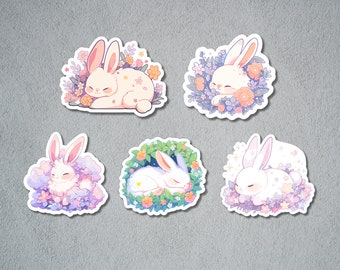 Cute Bunny Stickers, Bunny Sticker Set, Animal Sticker, Grass Animal Sticker, BuJo Supplies, Kids Sticker