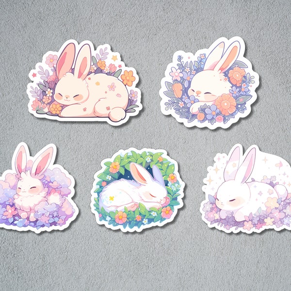 Cute Bunny Stickers, Bunny Sticker Set, Animal Sticker, Grass Animal Sticker, BuJo Supplies, Kids Sticker