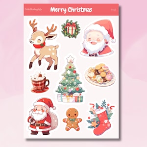 Merry Christmas Stickersheet, Cute Christmas Stickersheet, Christmas Stickers, Santa Claus Sticker, A5 Stickersheet