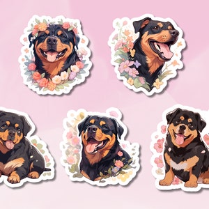 Süßer Rottweiler-Aufkleber, Blumen-Rottweiler-Aufkleber, Hundeaufkleber-Set, süßer Hundeaufkleber, süßer Rottweiler-Aufkleber, Frühlingsmotiv