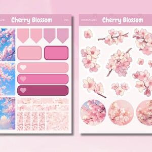 Niedlicher Pastell-Kirschblüten-Aufkleberbogen, A5-Format, A5-Tagebuch und Bulletjournal, Pastellfarben-Doodle-Sakura, Kirschblüten-Planungsset