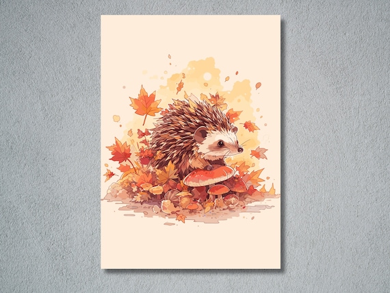 Autumn Hedgehog Artprint, Cute Hedgehog Artprint, Wall Print, Cute Hedgehog in Autumn Leaves, Fall Hedgehog Art, Cute Art, Autumn Style