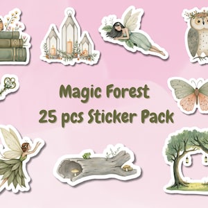 Magical Forest Sticker Pack - 25 Pieces of Cute Die-Cut Forest Stickers, Forest Fairies, Magical Fantasy Forest Stickers
