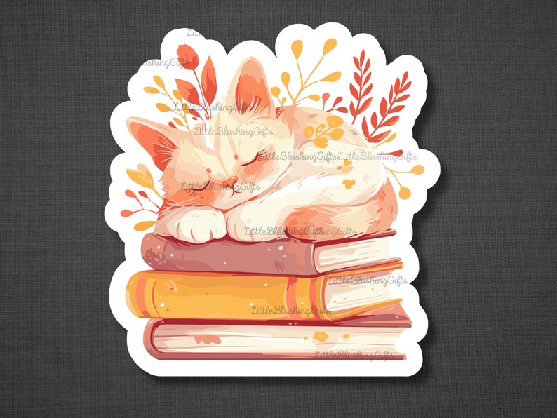 Cute Cats on Books Sticker, Cat Sticker, Bookish Sticker, Cats on ...