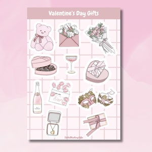 Cute Valentine&#39;s Day Gifts Stickersheet, Pastel Valentines Stickers, Valentines Day Stickers, A5 Stickersheet, Cute Gift Romance Sheet
